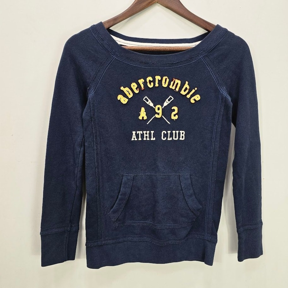 Y2K Abercrombie & Fitch Pullover Top S Blue Embroidered Logo Sweatshirt Preppy‎